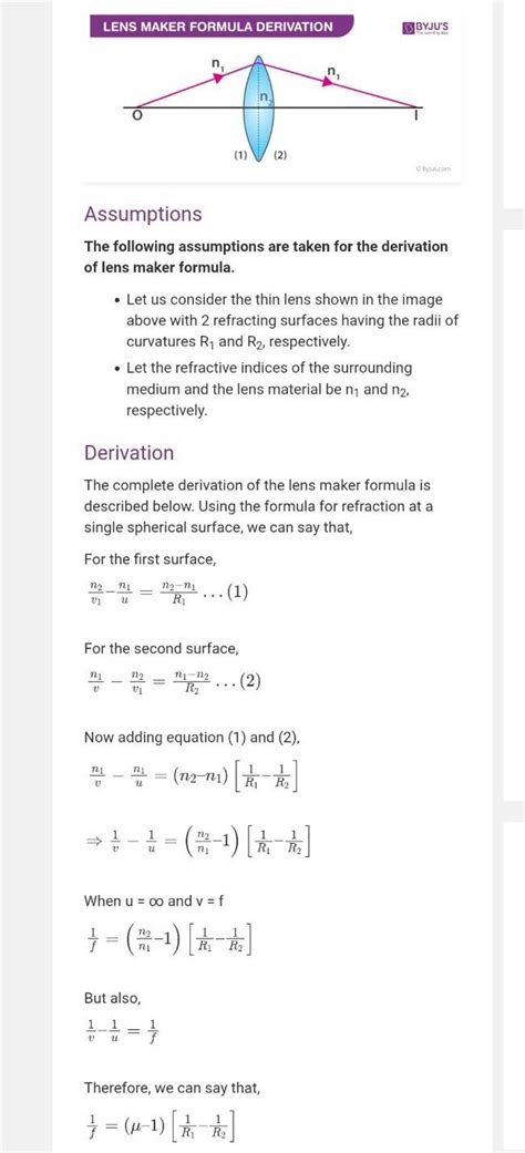 LENS MAKER FORMULA DERIVATION BBBJU'S Assumptions The following assumptio..