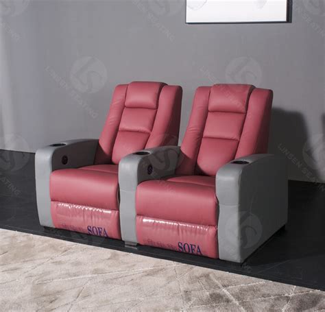 LS-881RG 2 Seats Leather Recliner Sofa With Cup Holders - Linsen Seating