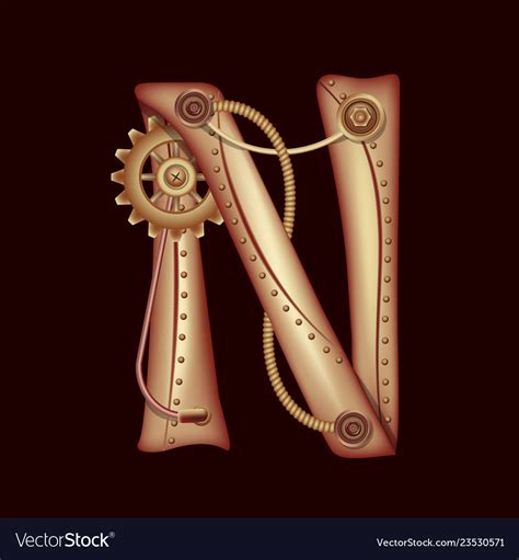 Letter n of mechanic alphabet steampunk font Vector Image