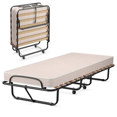 Costway Portable Memory Foam Folding Bed with Mattress Rollaway Cot Beige Made in Italy ...