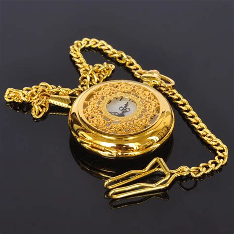 New Gold Flowers Design Mens Analog Quartz Luxury Elegant Pocket Watch W012-in Pocket & Fob ...