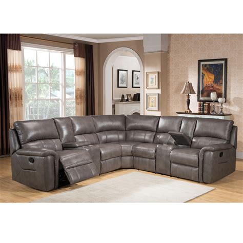 Cortez Premium Top Grain Gray Leather Reclining Sectional Sofa - Overstock Shopping - Big ...