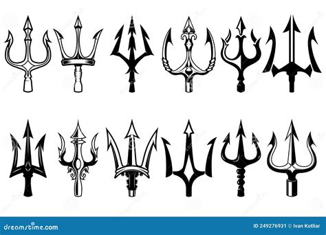 Set of Illustrations of Trident. Neptune Trident. Design Element for Logo, Label, Sign, Poster ...