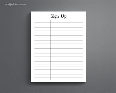 Printable Sign up Sheet. Sign up Template. Event Sign Up. - Etsy