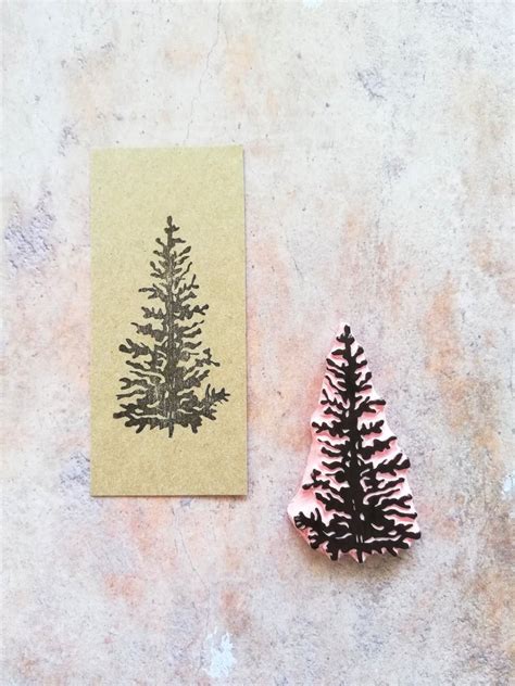 Tree rubber stamp for Christmas card, cardmaking pine stamp, woodland theme xmass, forest plant ...