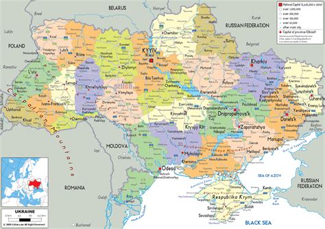 Large detailed political and administrative map of Ukraine with all roads, cities and airports ...