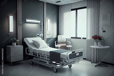 Hospital room with beds and comfortable medical equipped in a modern hospital interior design ...