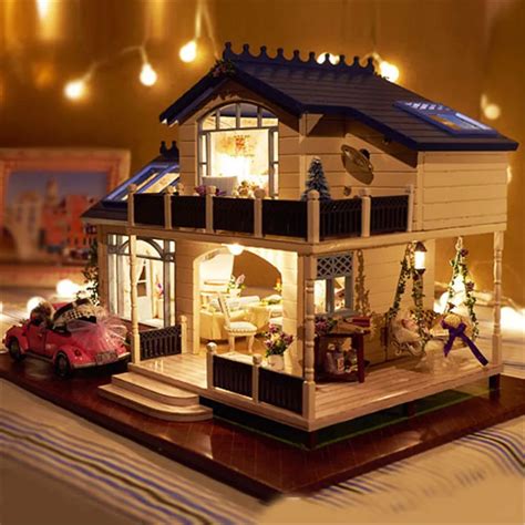 Assembling DIY Model Kit Wooden Doll House Romantic Provence House Miniature Toy with Furnitures ...