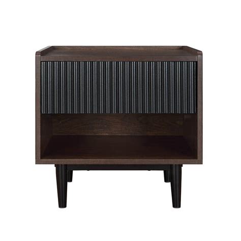 Manhattan Comfort Duane Dark Brown and Black 1-Drawer 20.23 in. W Mid-Century Modern Ribbed ...