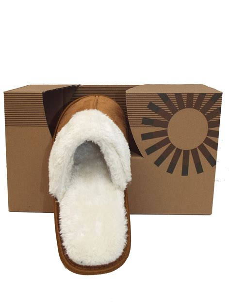 Memory Foam Slippers - - Memory Foam Slippers TAN Open Back Fur Trim Memory Foam Slippers - Size ...