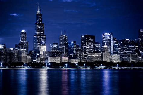 Chicago Skyline At Night Free Stock Photo - Public Domain Pictures