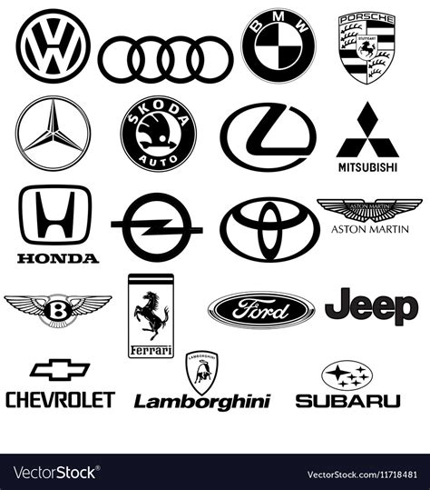 Black white car logos Royalty Free Vector Image