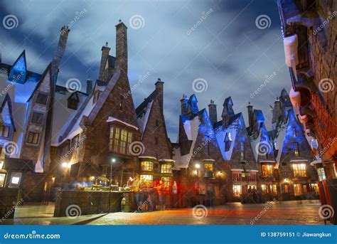 Hogsmeade Village in Universal Orlando at Night, FL, USA Editorial Photo - Image of design ...