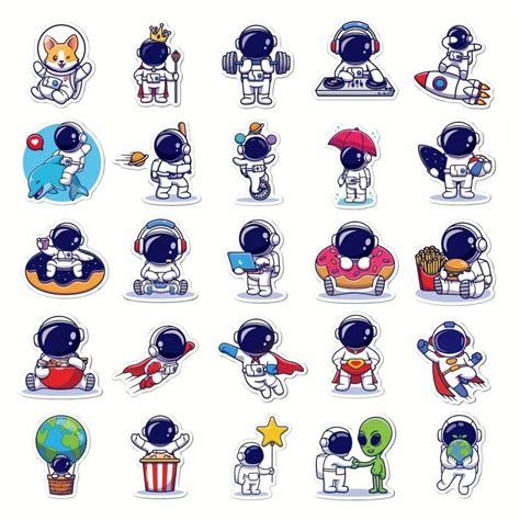 an astronaut sticker is shown in various poses