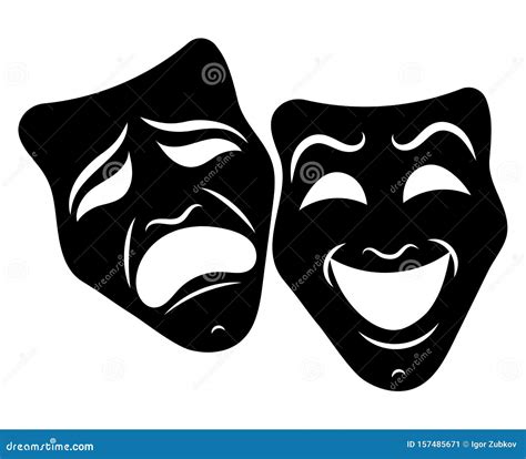 Theatre Masks. Drama And Comedy. Illustration For The Theater. Tragedy And Comedy Mask. Black ...