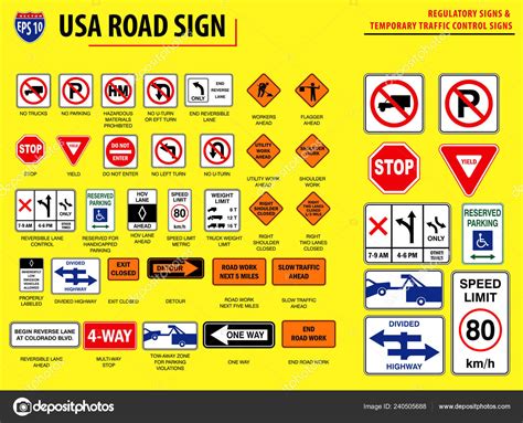 Set Usa Road Sign Regulatory Signs Temporary Traffic Control Signs Stock Vector Image by ...