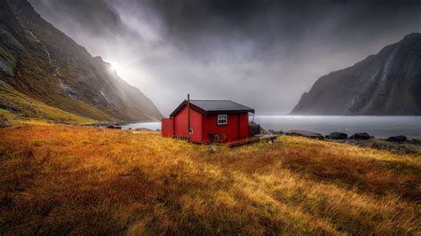 1600x900 Red Cabin at Bay 1600x900 Resolution Wallpaper, HD Nature 4K Wallpapers, Images, Photos ...