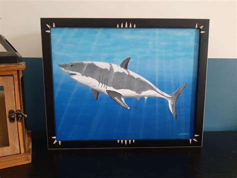 Great White Shark Acrylic Painting 11 x 14 Custom Framed | Etsy