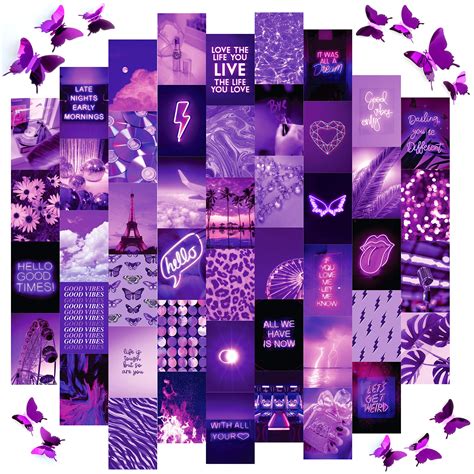 Buy Artivo Purple Wall Collage kit Aesthetic Pictures, 50 Set 4x6 with Butterflies, Purple Black ...