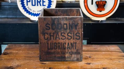 Socony Chassis Lubricant Wood Grease Can Crate at The World’s Largest Road Art Auction 2023 as ...