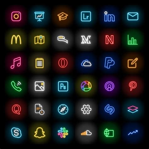 100 App Icons in Neon Lights Theme. Ios14 App Icons Black for - Etsy | App icon, Ios app icon ...