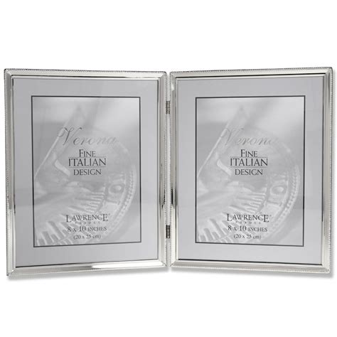 Lawrence Frames Polished Silver Plate 8x10 Hinged Double Picture Frame - Bead Border Design ...