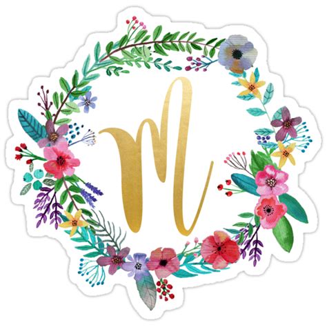 "Floral Initial Wreath Monogram M" Stickers by laurajoy16 | Redbubble