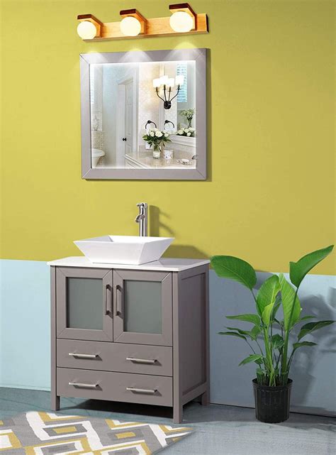 Vanity Art 30 Inches Single Sink Bathroom Vanity Cabinet 2 Drawers, 1 Shelf, Quartz Top Bathroom ...