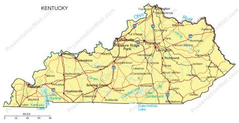 Kentucky PowerPoint Map - Counties, Major Cities and Major Highways