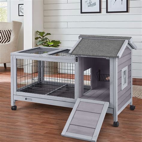 Aivituvin Rabbit Hutch Indoor Bunny Cage Outdoor Rabbit House Bunny Hutch With Deeper Leakproof ...