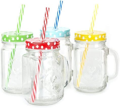 Mason jar with Colorful lid, handle and Reusable Straw - Rident Kitchen