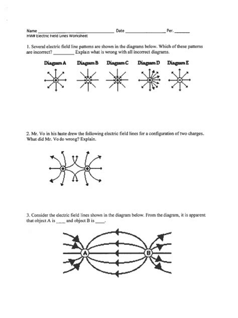 Electric Field Lines Worksheet | PDF - Worksheets Library