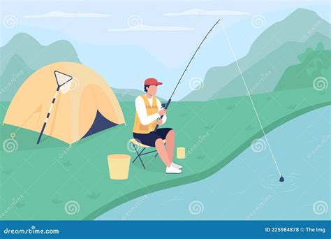 Lake Fishing Flat Color Vector Illustration Stock Vector - Illustration of fisher, graphic ...