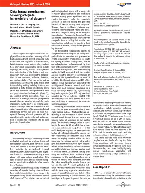 (PDF) Distal Femoral Complications Following Antegrade Intramedullary Nail Placement