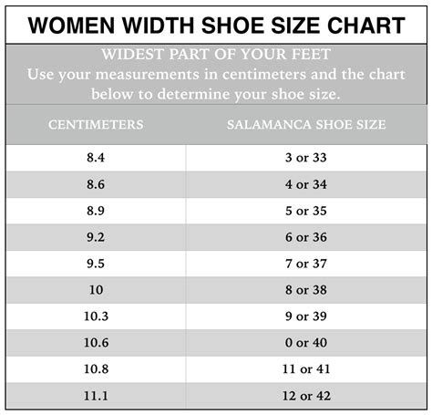 Copy of Shoe Size Chart — Salamanca Custom Made Tango Shoes