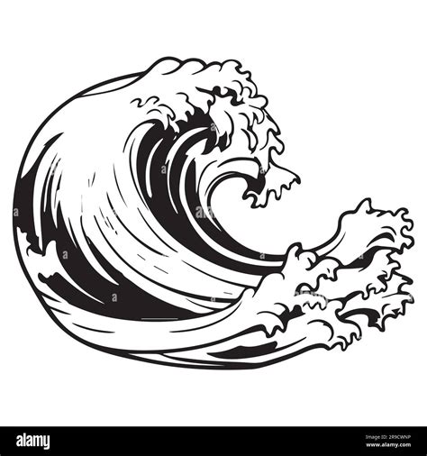 Vector sea wave. Illustration of black and white ocean waves with foam. Isolated splash of water ...