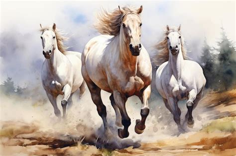 Premium AI Image | a painting of horses running in the wild