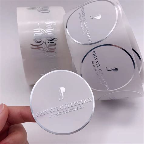 Round Embossed Silver Foil Custom Logo Sticker Label Printing On Roll ...