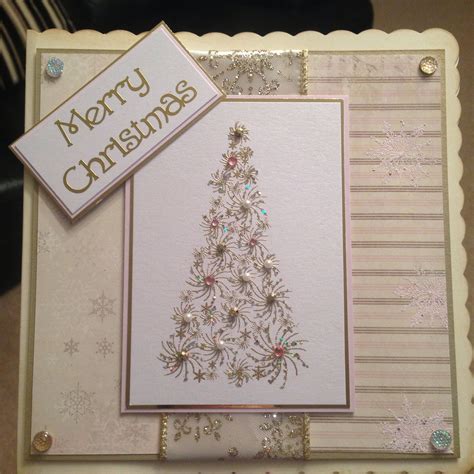 Christmas tree stamp , embossed and glittered christmas card | Christmas stamps, Tree stamp ...