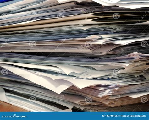 Pile of Papers at Office Desk Stock Photo - Image of detail, object: 140740186