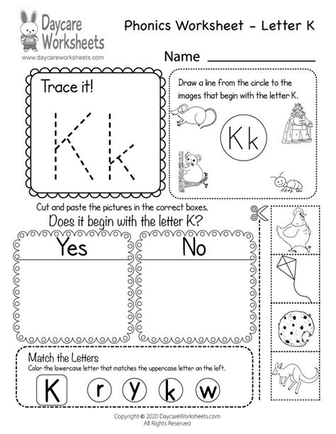 Free Letter K Phonics Worksheet for Preschool - Beginning Sounds | Phonics worksheets ...