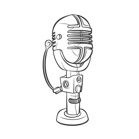 Black And White Drawing Of A Microphone Outline Sketch Vector, Phone Drawing, Wing Drawing ...