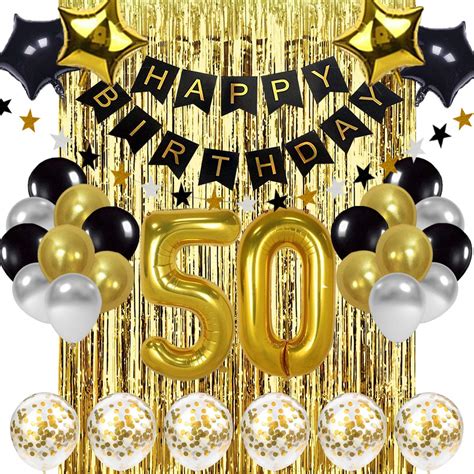 Buy Black and Gold 50th Birthday Decorations Banner Balloon, Happy Birthday Banner, 50th Gold ...