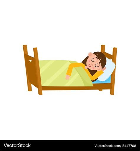 Flat cartoon girl sleeping in bed Royalty Free Vector Image