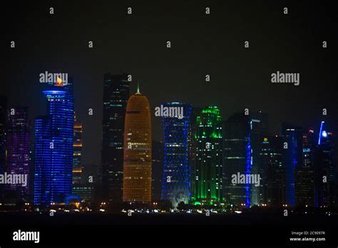 Doha skyline by night, Qatar Stock Photo - Alamy