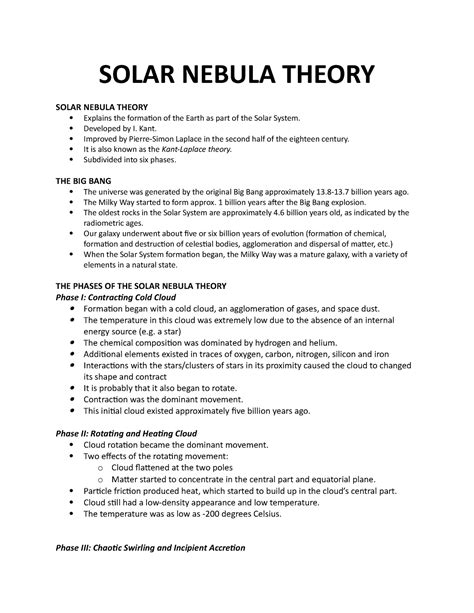 Solar Nebula Theory - SOLAR NEBULA THEORY SOLAR NEBULA THEORY Explains the formation of the ...