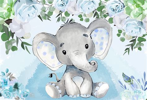 Buy Baby Shower Background Party Gift 6x5ft Baby Boy Elephant Dessert Table Backdrop Watercolor ...