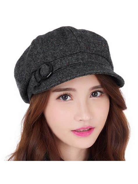 Womens newsboy Cabbie Hat Vintage Wool Beret Cap - Black-Grey - C3185YOG0IZ