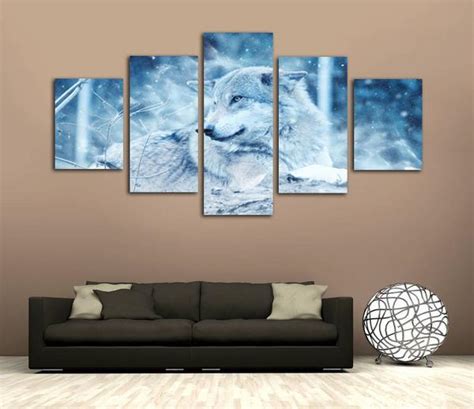 Winter Wolf In Snow Winter Scene 01 – Animal 5 Panel Canvas Art Wall Decor – Canvas Storm