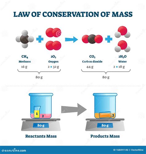 Law of Conservation of Mass Vector Illustration. Labeled Educational Scheme Stock Vector ...